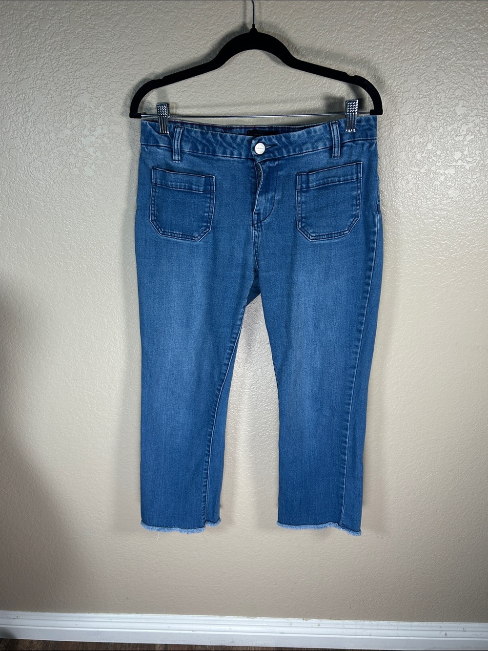 Sanctuary Blue Denim Cropped Jeans Raw Frayed Hem Size 29